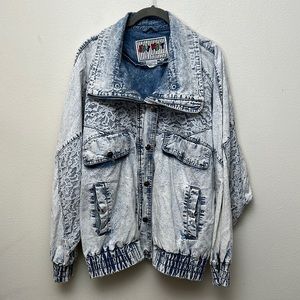 VINTAGE 80’s acid wash lace and jean oversized jacket medium